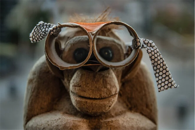 Illustration of a monkey wearing glasses, the practice's emblem